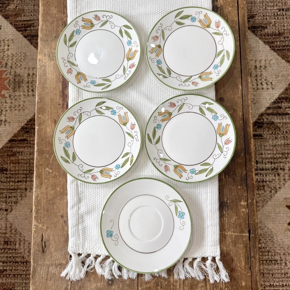 MCM Shibui Cera-Stone Tulip Floral Plates 7.5” Set of 5 Hand-Painted Japan